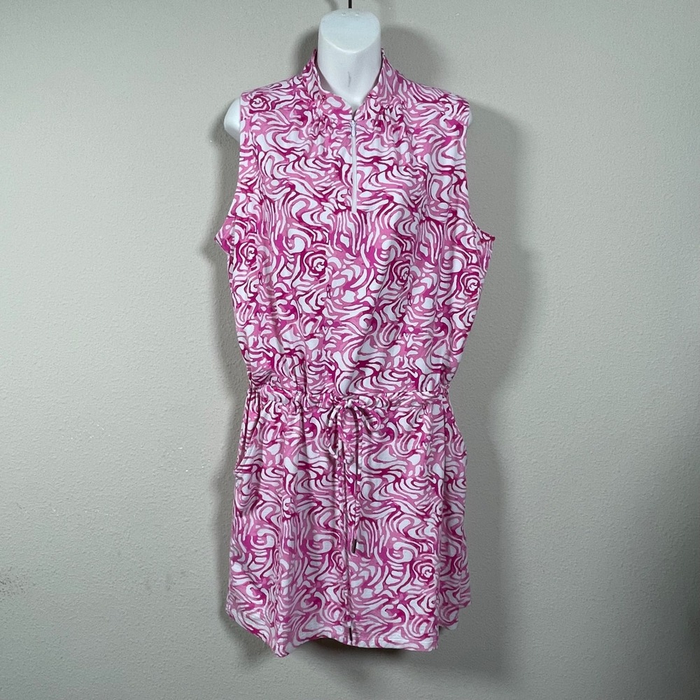 Tail Golf Dress Women XL Pink White Sleeveless Zip Neck Pockets Barbie Resort